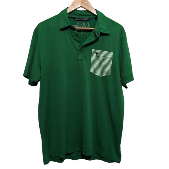 Travis Mathew Chive Golf Green Polo Stripe Chest Pocket men's size Large - Picture 1 of 7